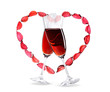 Wineglasses with red wine inside a heart shape