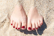 womans feet in sand