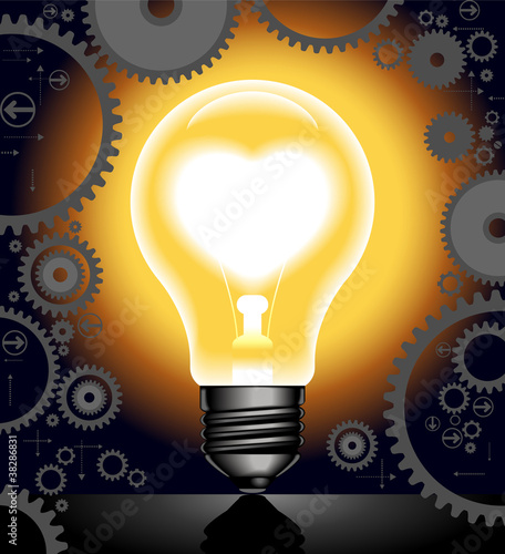 Vector: background gears with lamp and heart background gears with lamp and heart