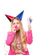 girl with party hats and party horn blower