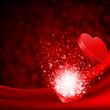 Open heart gift and flow hearts vector background with light Open heart gift and flow hearts vector background with light