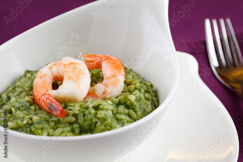 Photo: Risotto with greens and prawns Risotto with greens and prawns