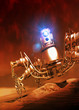Futeristic vehicle exploring mars like planet
