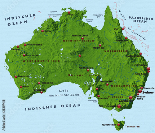 Vektor: Australien mit Schummerung Australien mit Schummerung