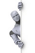 android robot holding prázdný znak