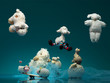 funny group toy sheeps playing different games
