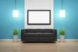 Illustration: Bilderrahmen mit Sofa und blauer Wand Bilderrahmen mit Sofa und blauer Wand