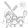 happy kids and wind mill happy kids and wind mill