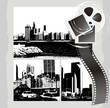 Cityscapes and film objects on the abstract background