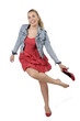 A beautiful woman is happy with her summer dress A beautiful woman is happy with her summer dress
