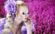 beautiful girl on a background of pink flowers beautiful girl on a background of pink flowers
