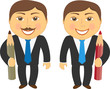 two cartoon man in suit with colorful pencil