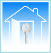 Vector: concept with image house and key on sky background concept with image house and key on sky background