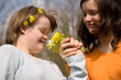 A girl with Down syndrome and her sister.