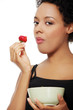 Pregnant woman eating healthy food.