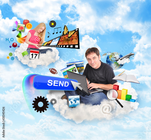 Photo: Internet Cloud People with Technology Icons Internet Cloud People with Technology Icons