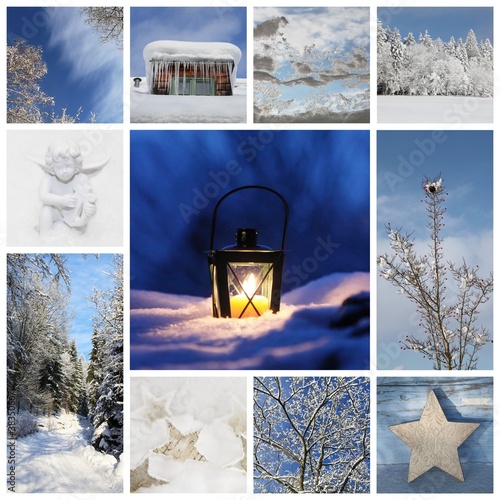 Foto: Winterliche Kollage mit Schnee und Blau Winterliche Kollage mit Schnee und Blau