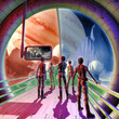 spaceship interior and alien planet