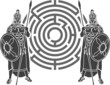 labyrinth and guards. stencil