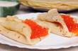 Photo: pancake with red caviar pancake with red caviar