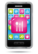 Smartphone with restaurant icon. Smartphone with restaurant icon.