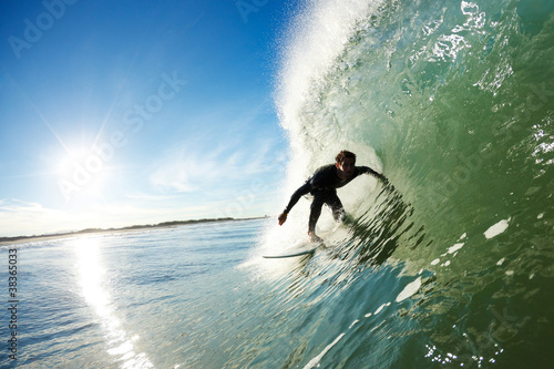 Photo: Surfer On Blue Ocean Wave Surfer On Blue Ocean Wave