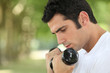Man using hand weights