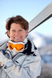 Woman going skiing