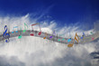 Music Notes on Cloudy Sky Background