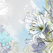 grunge greeting-card with decorative white lilies