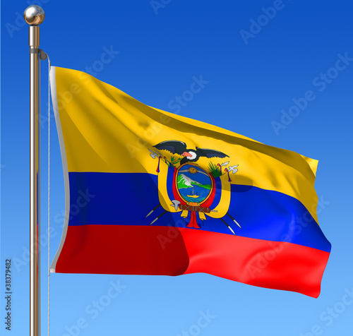 Illustration: Flag of Ecuador against blue sky. Flag of Ecuador against blue sky.