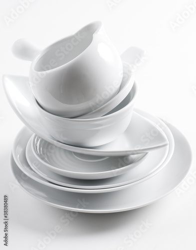 Photo: stack of clean white dishes stack of clean white dishes