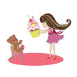 Little girl on birthday. Hand-drawn illustration