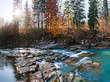 The rapids on the river in autumn