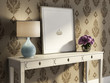 Vintage white table, stylish interior baroque wallpaper