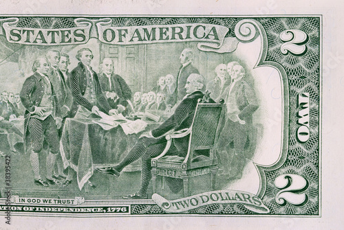 Photo: Background with back side of two dollars bill Background with back side of two dollars bill