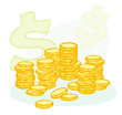 Vector: Hand-drawn coin stacks and money symbols Hand-drawn coin stacks and money symbols