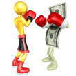 Illustration: Gold Guy Boxer Versus Money Gold Guy Boxer Versus Money