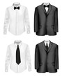Black suit and white shirts with neckties.