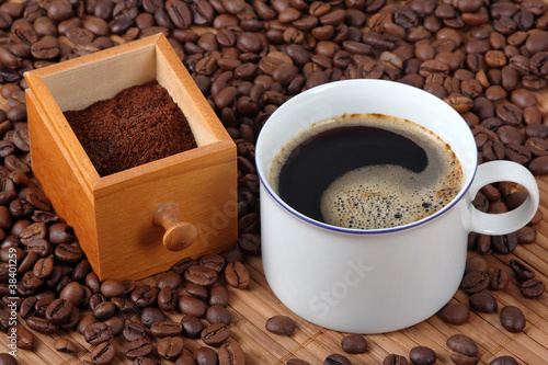 Photo: Fresh coffee with coffee beans Fresh coffee with coffee beans