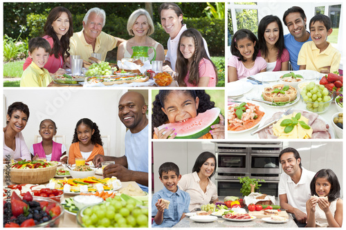 Photo: Montage of Families Eating Healthy Food Montage of Families Eating Healthy Food