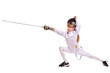 Child epee fencing lunge.