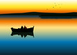 Illustration of two men silhouette fishing on tranquil lake