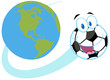 Cartoon Soccer Ball Fly Around The Globe
