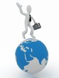 3D man with a suitcase on top of the globe 3D man with a suitcase on top of the globe