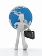 3D man with a suitcase is a globe on his back 3D man with a suitcase is a globe on his back