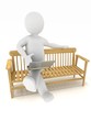 3d man holding a laptop and sitting bench