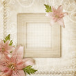Paper grunge background with pink lily and frame