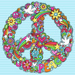 Psychedelic Peace Sign and Dove Vector Doodles