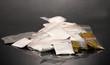 Cocaine and marihuana in packages on grey background